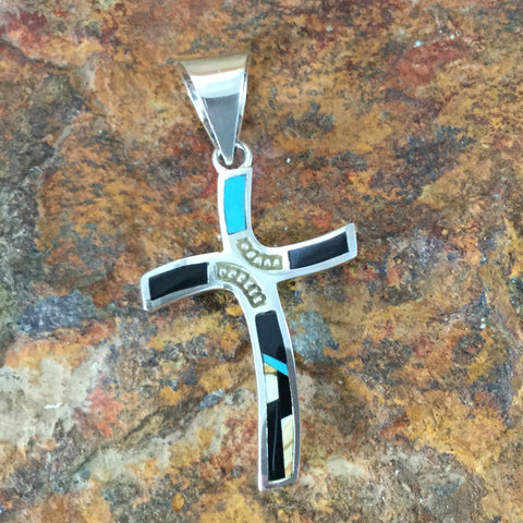 David Rosales Turquoise Creek Inlaid Sterling Silver Pendant Cross