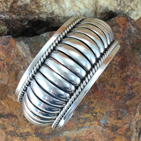 Traditional Sterling Silver Cuff Bracelet by Tom Charlie 1 1/4"Wide