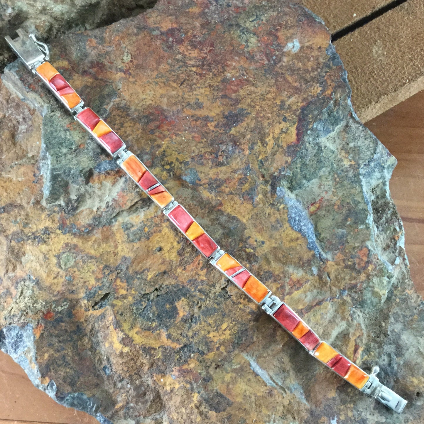 David Rosales Desert Fire Inlaid Sterling Silver Bracelet