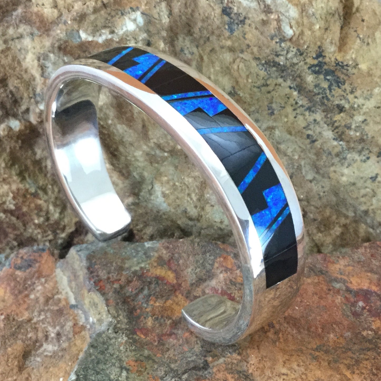 David Rosales Black Beauty Inlaid Sterling Silver Bracelet