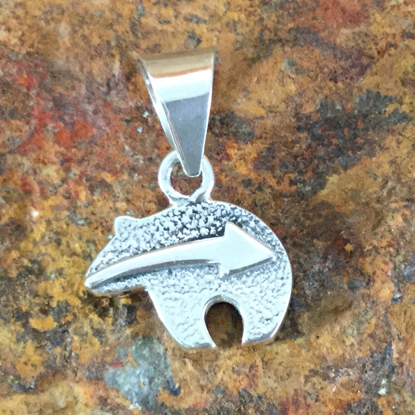 David Rosales Blue Sky Inlaid Sterling Silver Pendant Little Bear