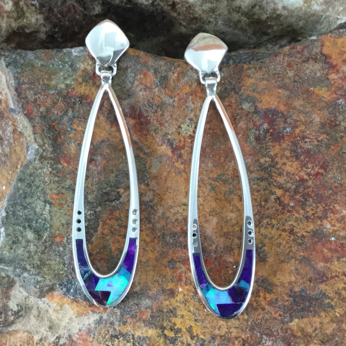 David Rosales Shalako Inlaid Fancy Sterling Silver Earrings