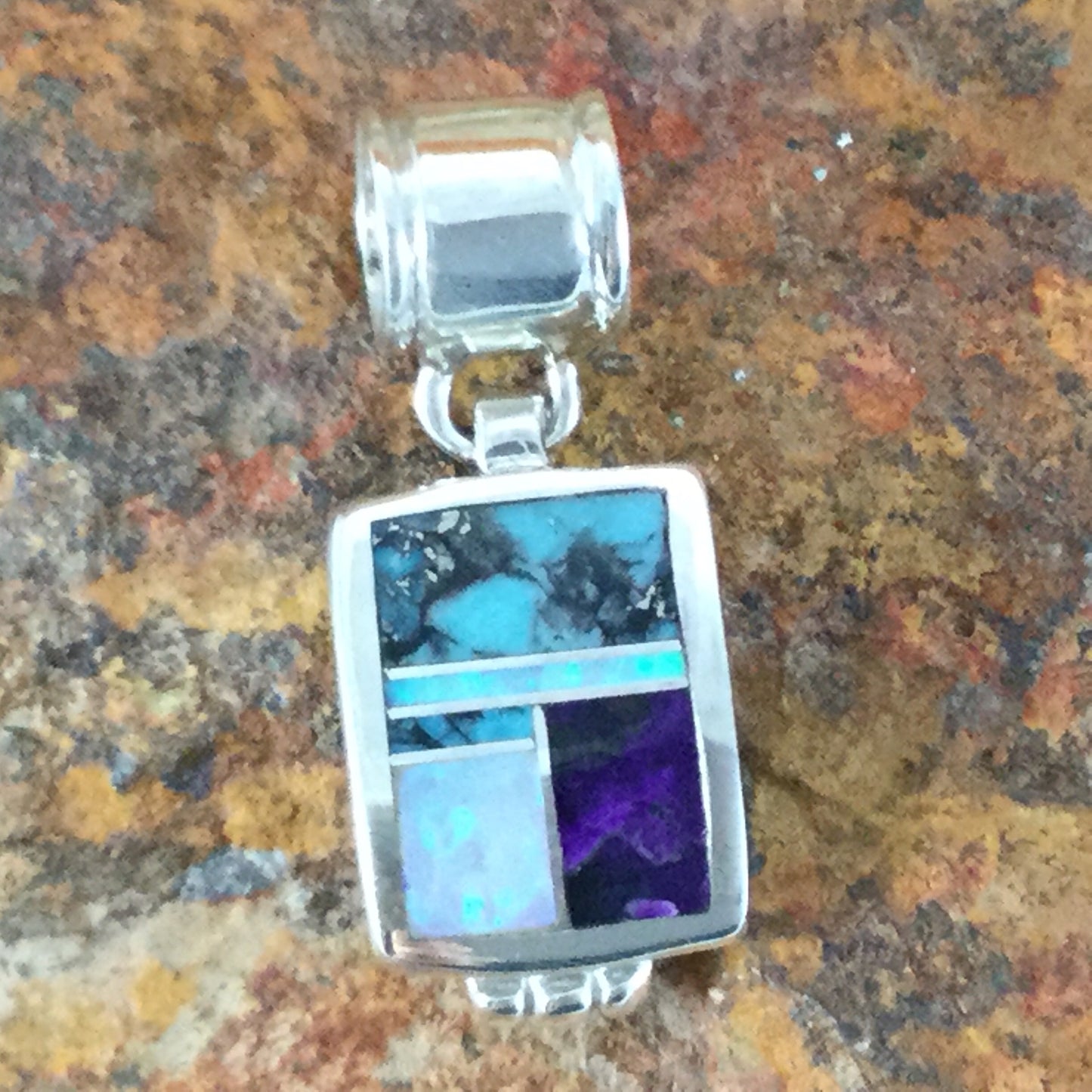 David Rosales Shalako Inlaid Sterling Silver Pendant