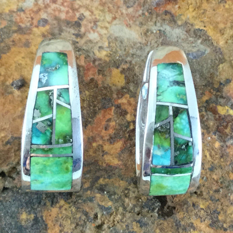 David Rosales Sonoran Gold Turquoise Inlaid Sterling Silver Earrings Huggie