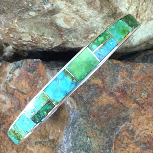 David Rosales Sonoran Gold Turquoise Inlaid Sterling Silver Cuff Bracelet