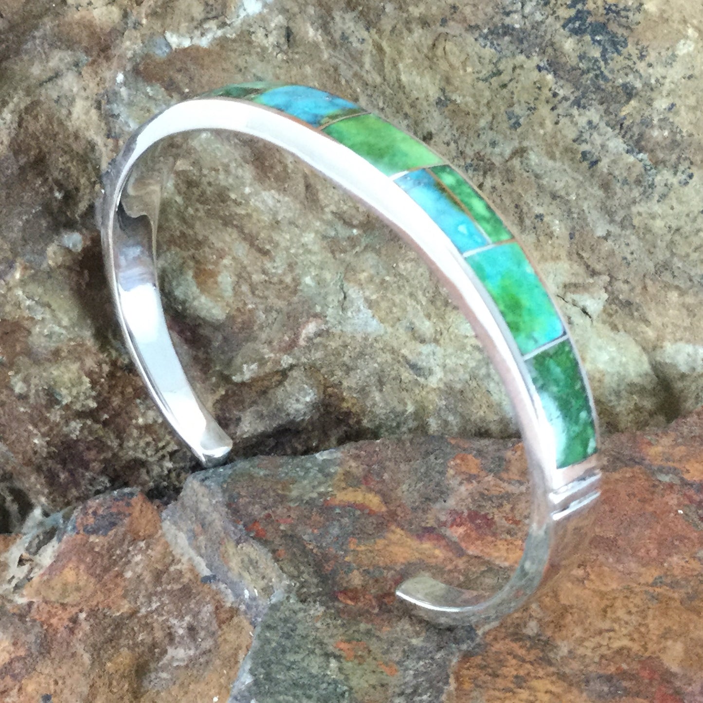 David Rosales Sonoran Gold Turquoise Inlaid Sterling Silver Cuff Bracelet