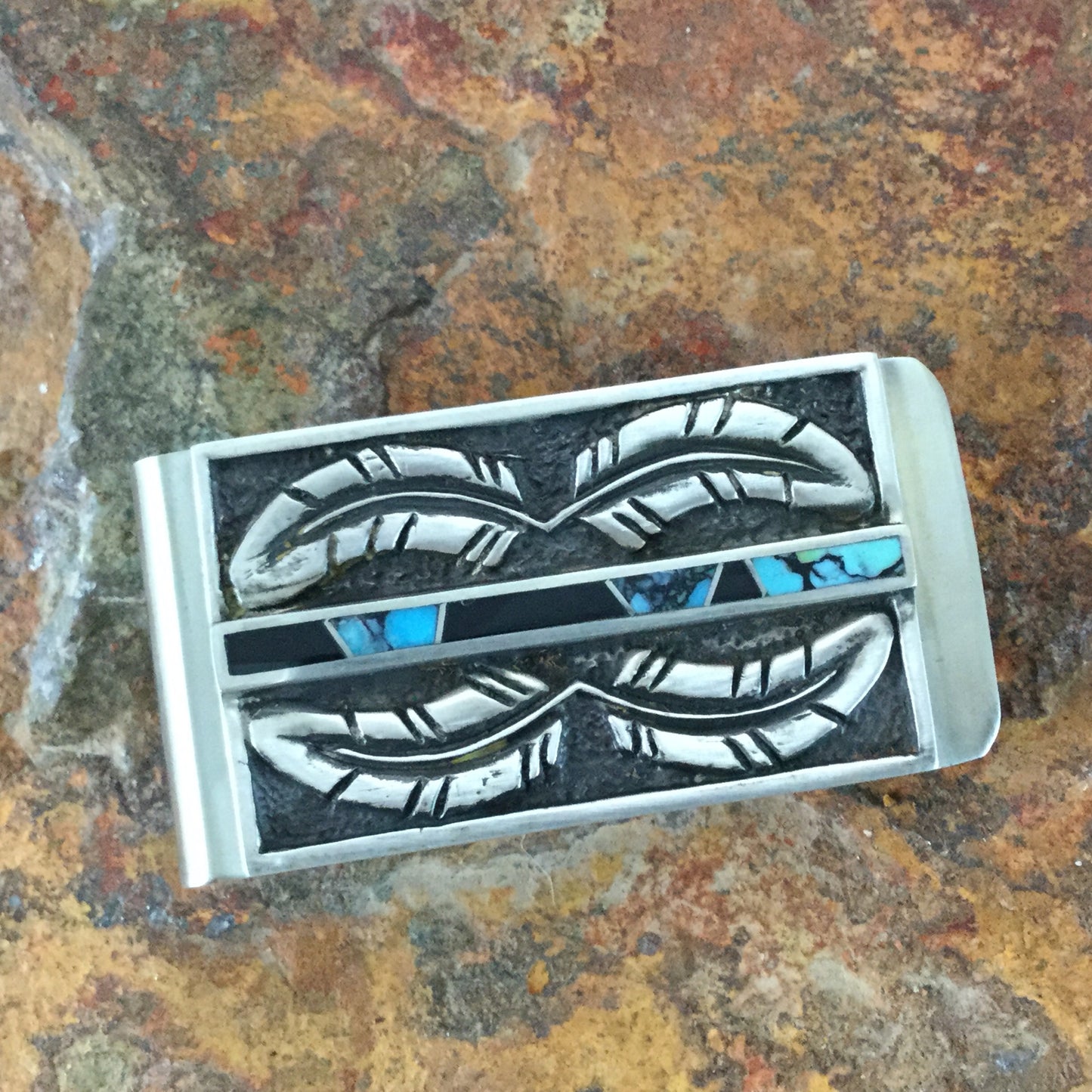 David Rosales Shadow Peak Inlaid Sterling Silver Money Clip