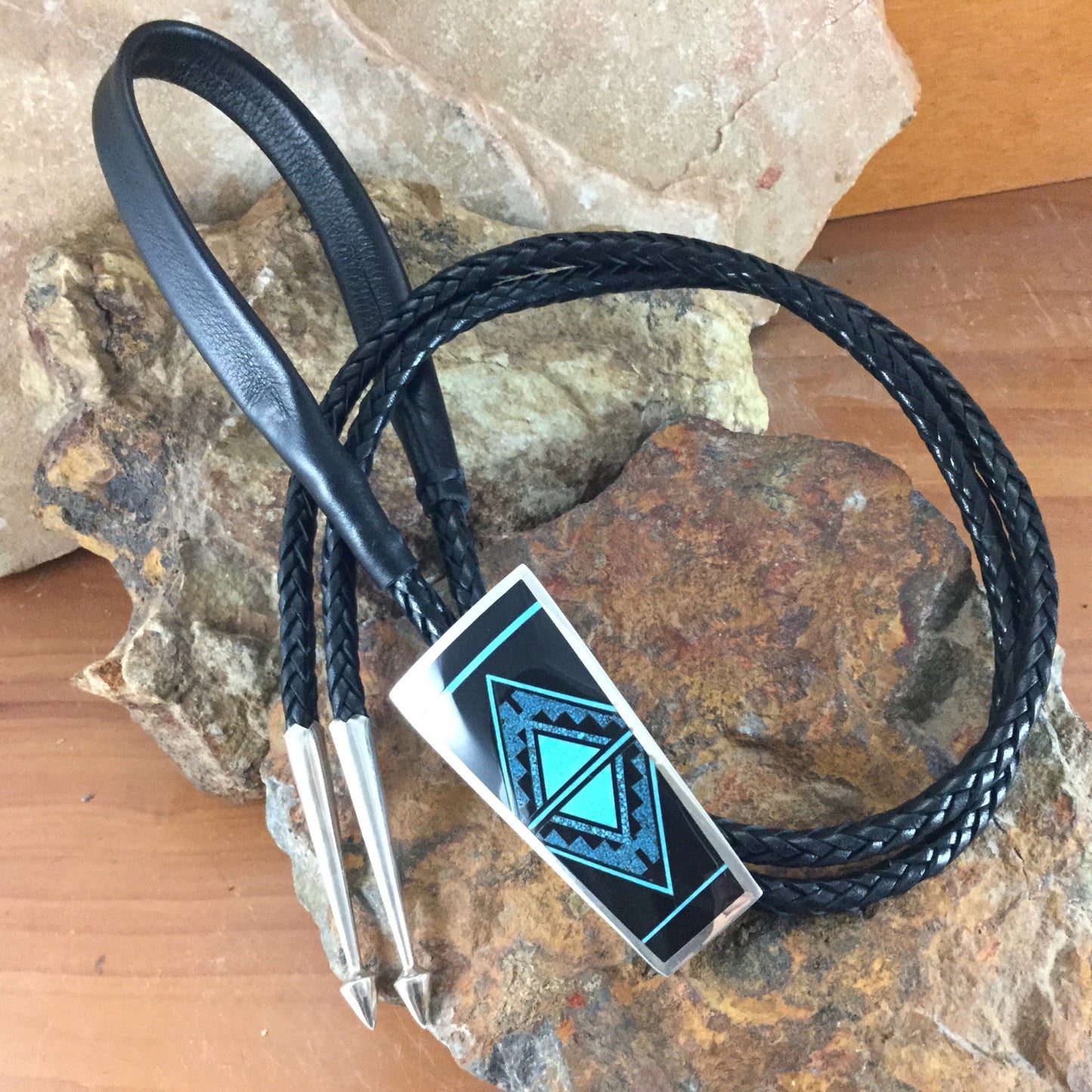 David Rosales Shadow Peak Fancy Inlaid Sterling Silver Bolo Tie