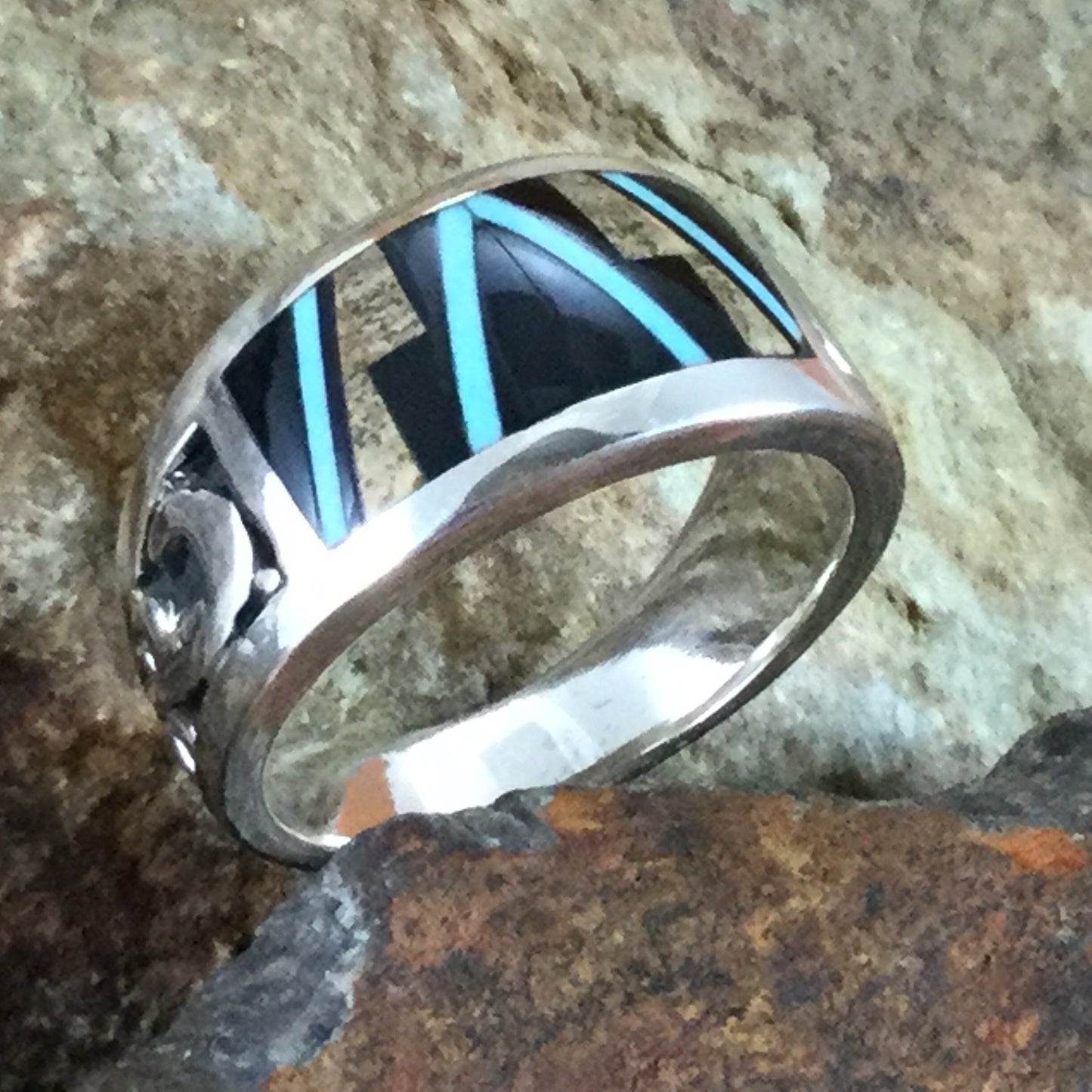 David Rosales Turquoise Creek Fancy Inlaid Sterling Silver Ring