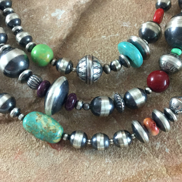 Multi Stone Sterling Silver Beaded Necklace