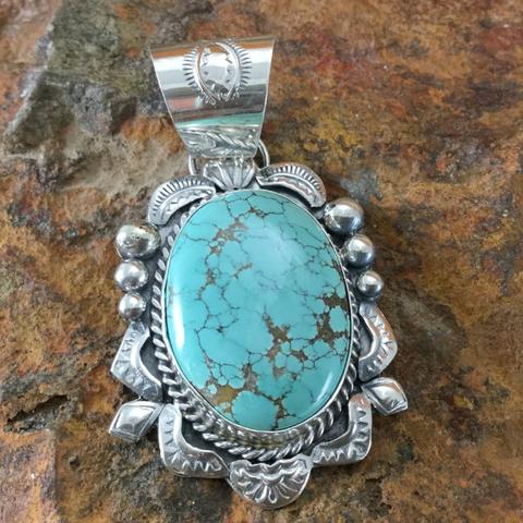 Number 8 Turquoise Sterling Silver Pendant by Flora Wolito