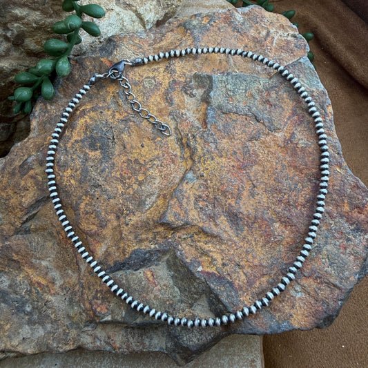 14" Single Strand Oxidized Sterling Silver Beaded Necklace 3mm