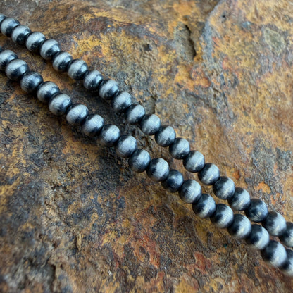 14" Single Strand Oxidized Sterling Silver Beaded Necklace 3mm