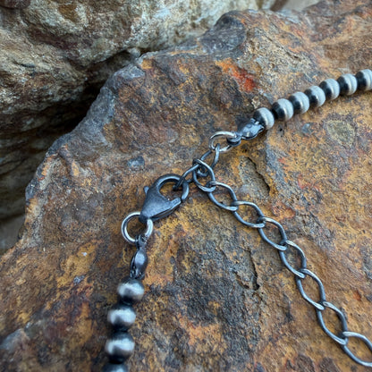 14" Single Strand Oxidized Sterling Silver Beaded Necklace 4mm