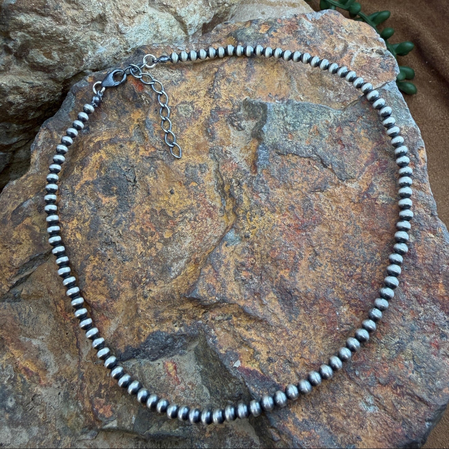 14" Single Strand Oxidized Sterling Silver Beaded Necklace 4mm