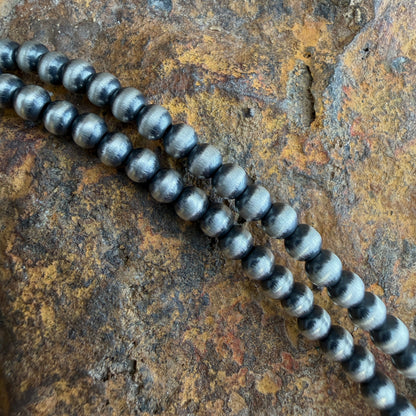 14" Single Strand Oxidized Sterling Silver Beaded Necklace 4mm