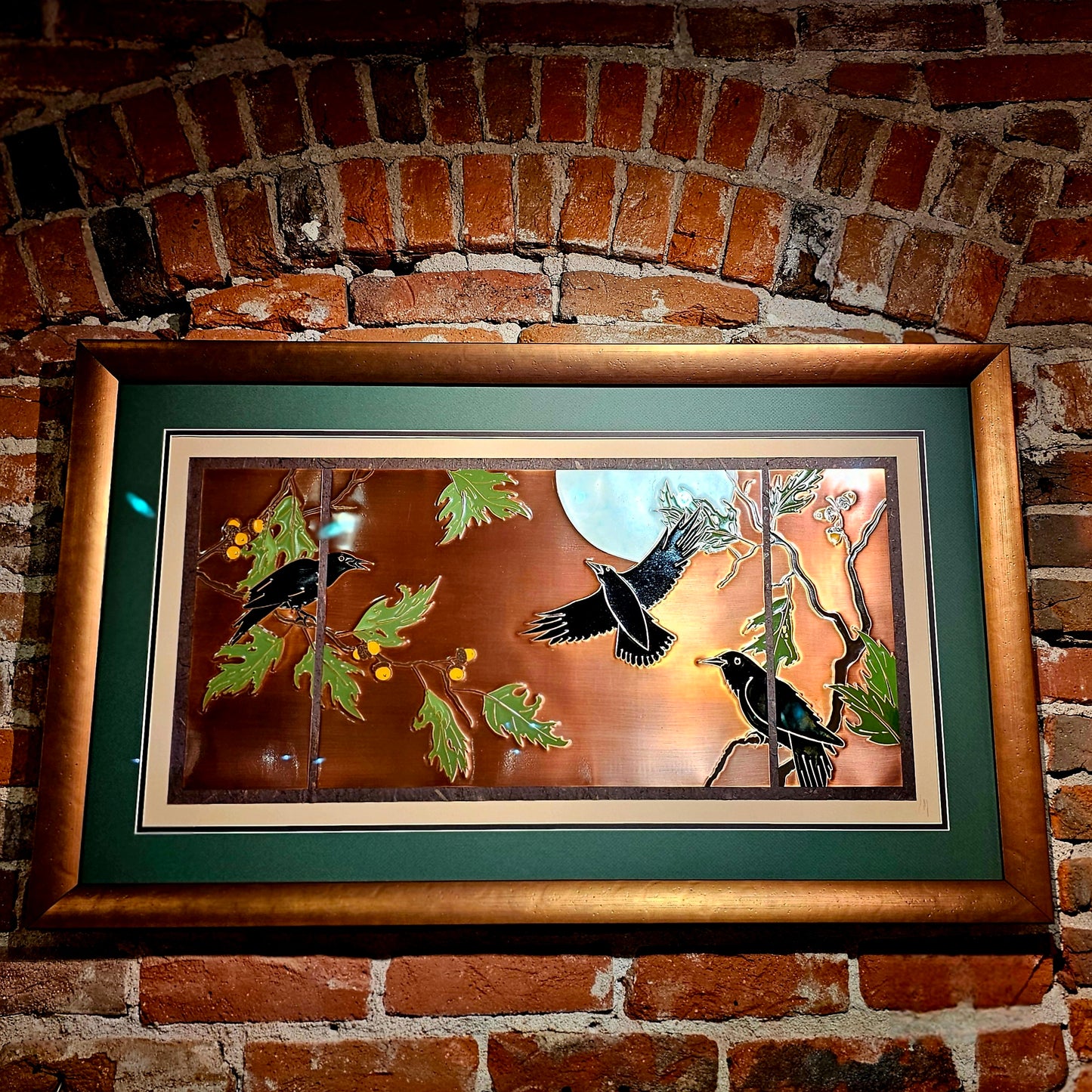 Contemporary Copper Art Oberkirsch Design - Crows w/ Oak Branch