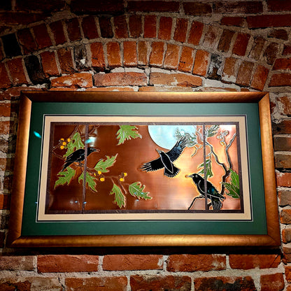 Contemporary Copper Art Oberkirsch Design - Crows w/ Oak Branch