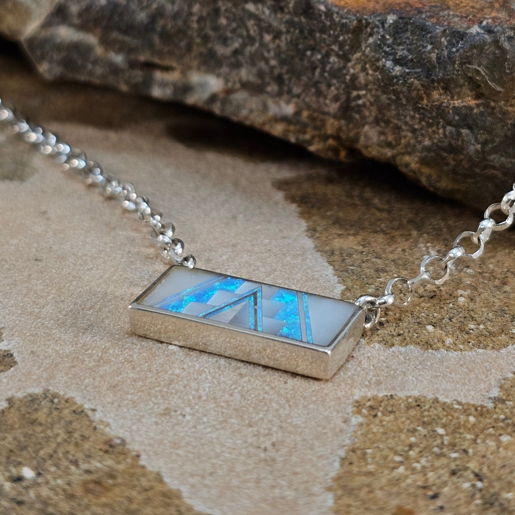 David Rosales Mystic Pearl Inlaid Sterling Silver Necklace