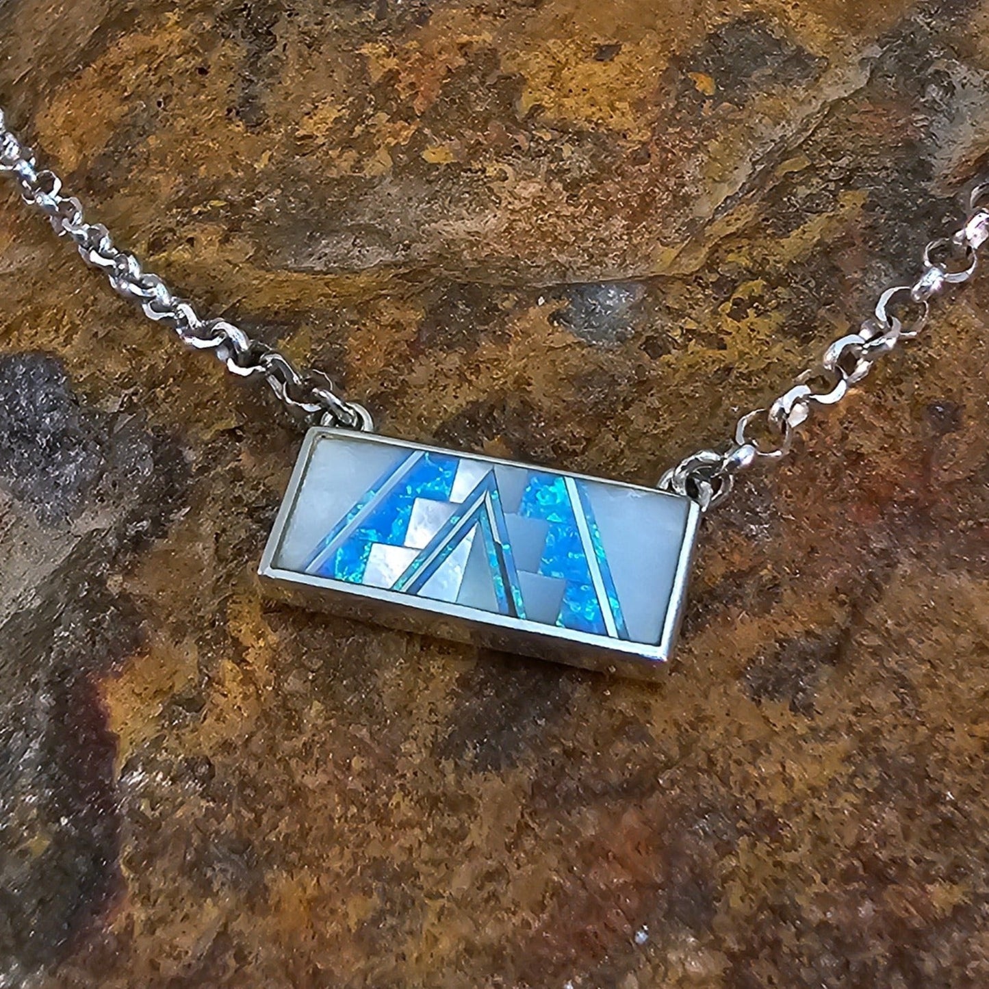 David Rosales Mystic Pearl Inlaid Sterling Silver Necklace