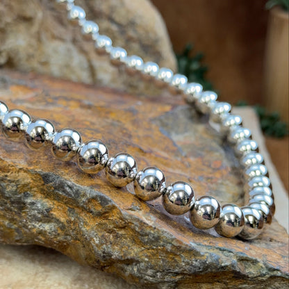 24" Single Strand Sterling Silver Navajo Pearls Beaded Necklace by Artie Yellowhorse