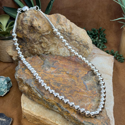 24" Single Strand Sterling Silver Navajo Pearls Beaded Necklace by Artie Yellowhorse