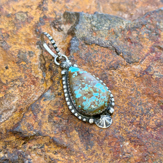 Sterling Silver Number 8 Turquoise Teardrop Pendant by Mary Tso