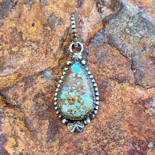 Sterling Silver Number 8 Turquoise Teardrop Pendant by Mary Tso