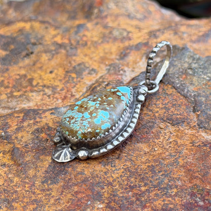 Sterling Silver Number 8 Turquoise Teardrop Pendant by Mary Tso