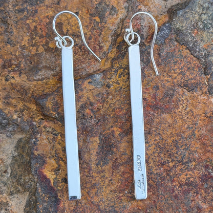 Contemporary thin rectangle earrings with rectangle designs by artie yellowhorse 