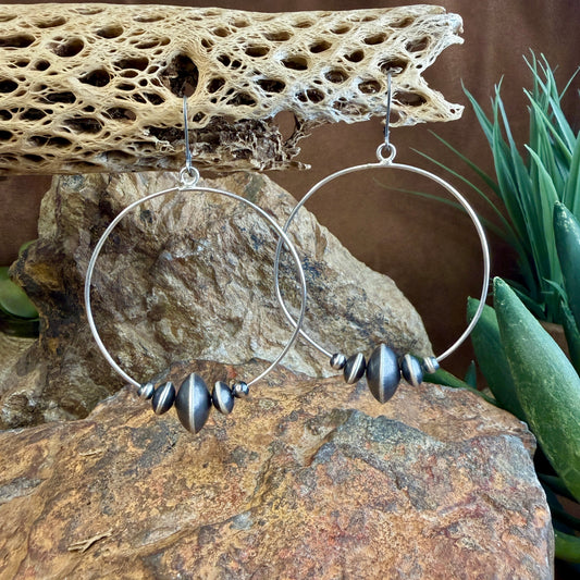 Sterling Silver Hoop Earrings with Navajo Pearls
