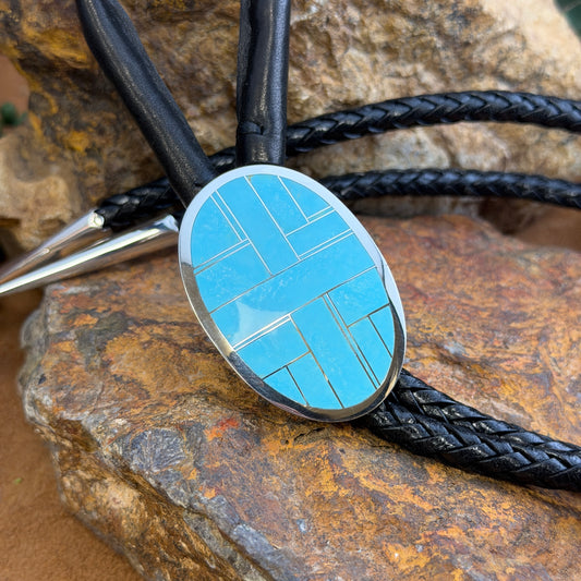 David Rosales Arizona Blue Inlaid Sterling Silver Bolo Tie