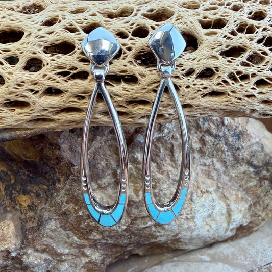 David Rosales Arizona Blue Inlaid Sterling Silver Earrings