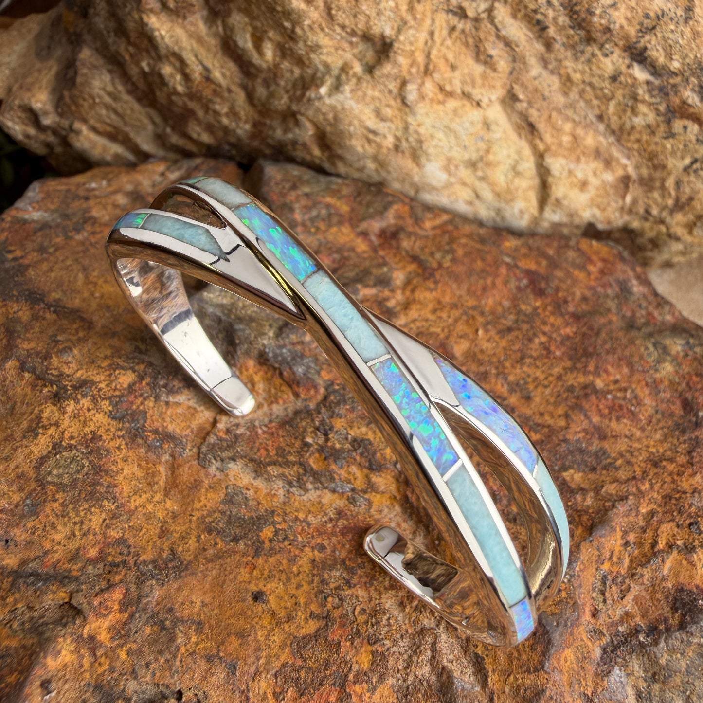 David Rosales Amazing Light Inlaid Sterling Silver Bracelet