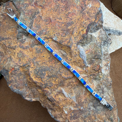 David Rosales Fancy Blue Sky Inlaid Sterling Silver Link Bracelet