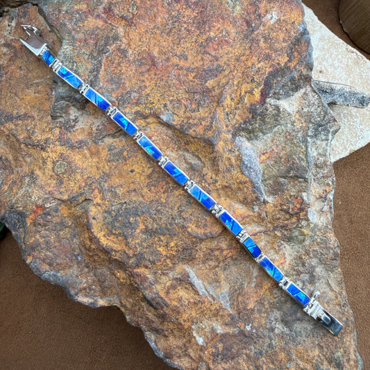 David Rosales Fancy Blue Sky Inlaid Sterling Silver Link Bracelet