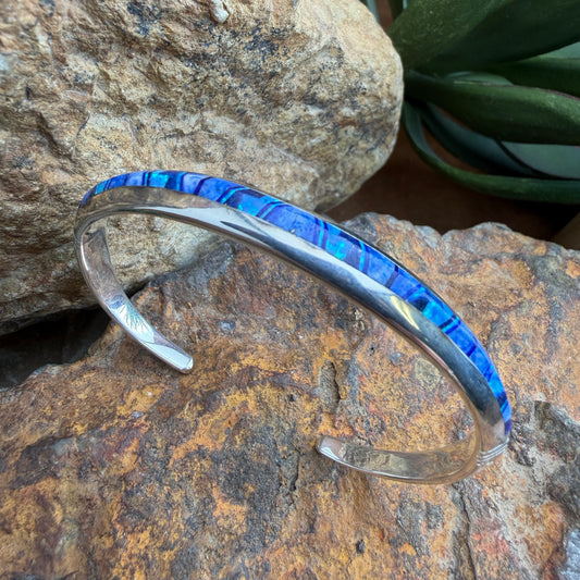 David Rosales Fancy Blue Sky Inlaid Sterling Silver Bracelet