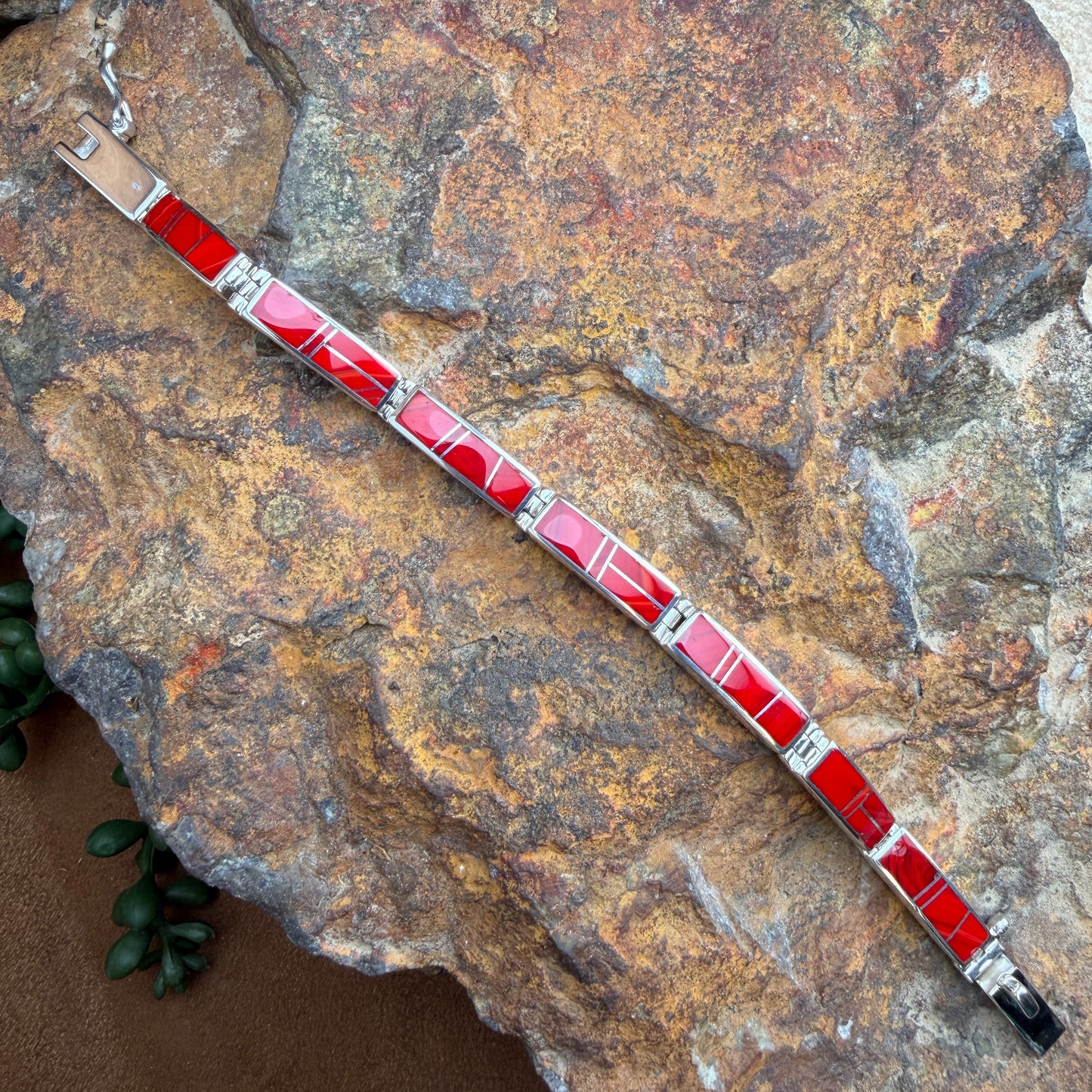 David Rosales Rosarita Inlaid Sterling Silver Big Link Bracelet