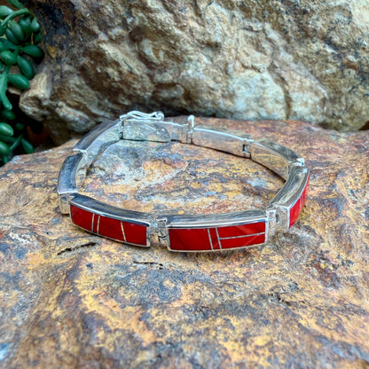 David Rosales Rosarita Inlaid Sterling Silver Big Link Bracelet