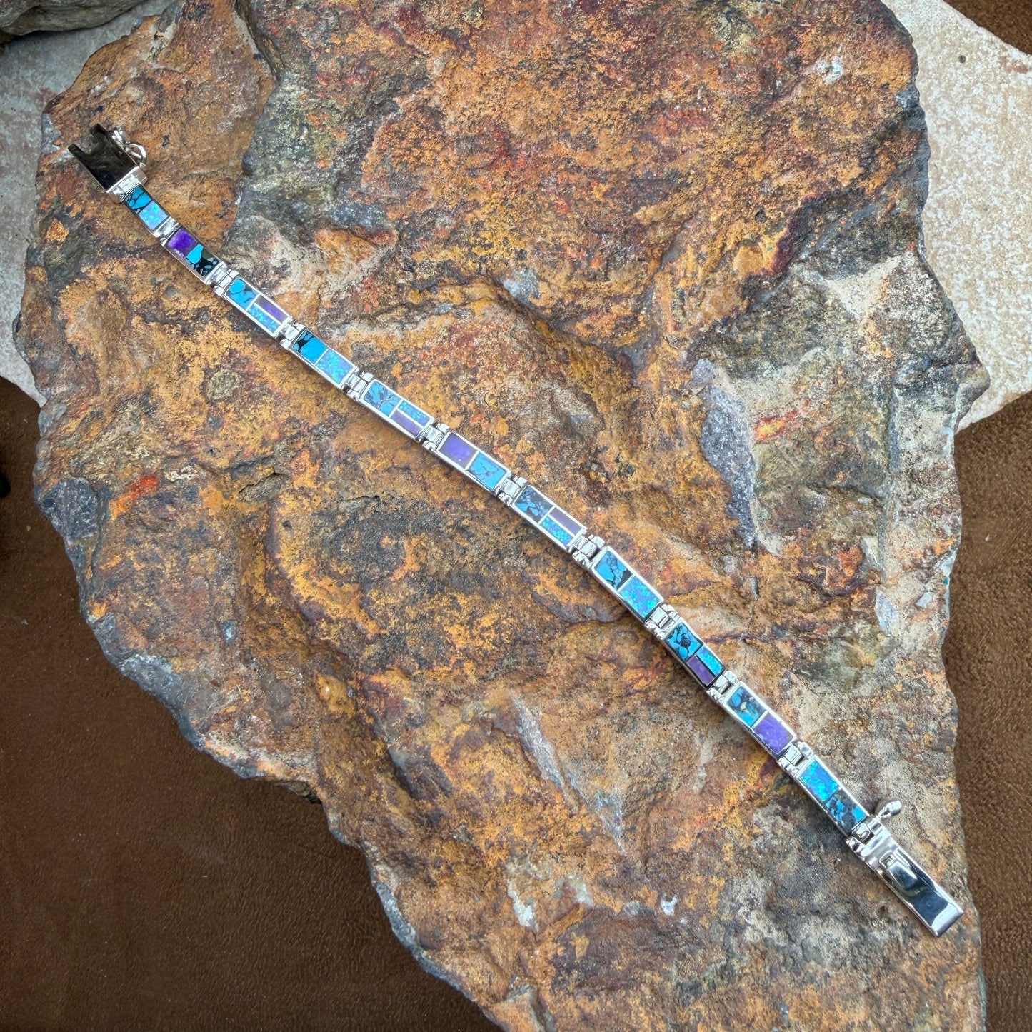 David Rosales Shalako Inlaid Sterling Silver Link Bracelet