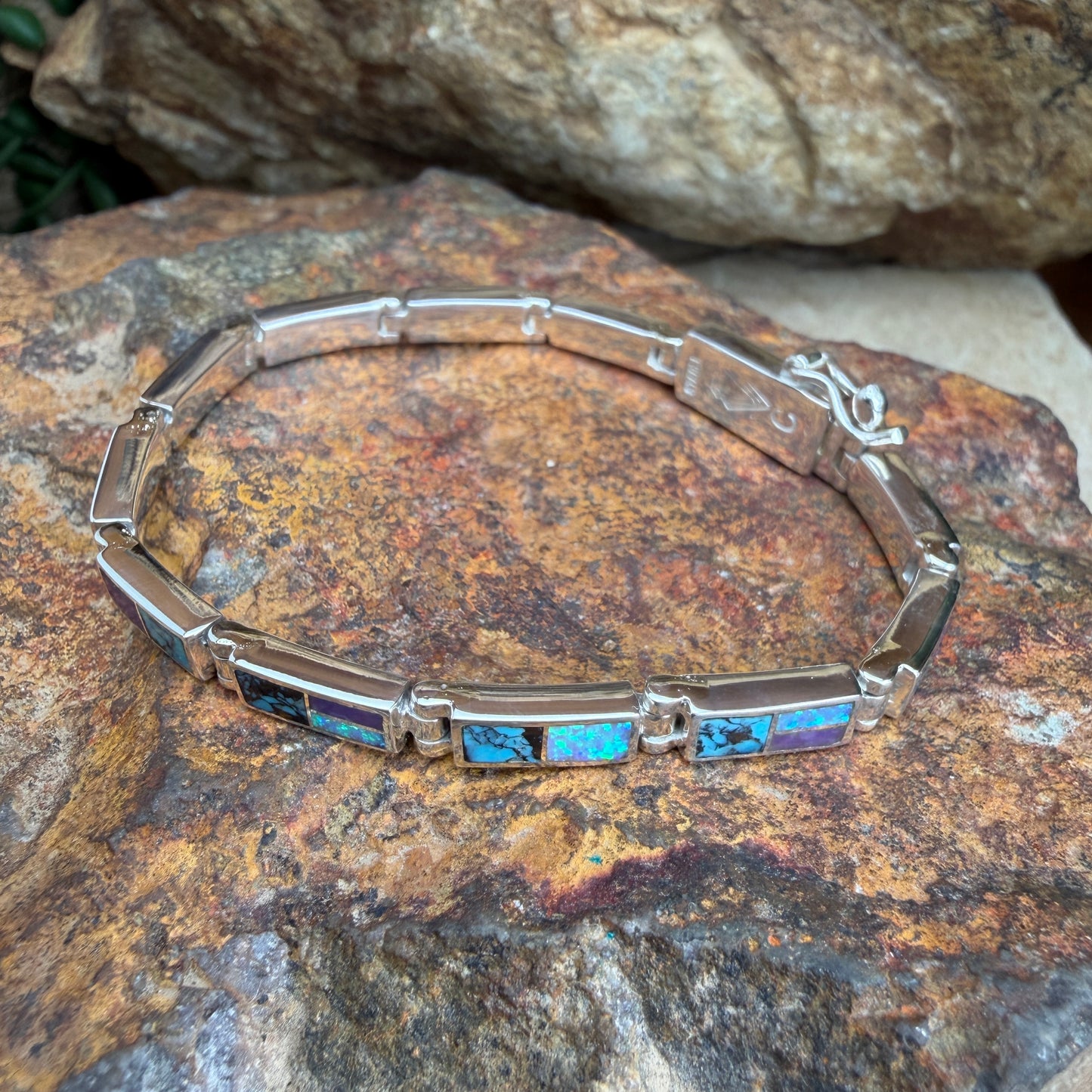 David Rosales Shalako Inlaid Sterling Silver Link Bracelet
