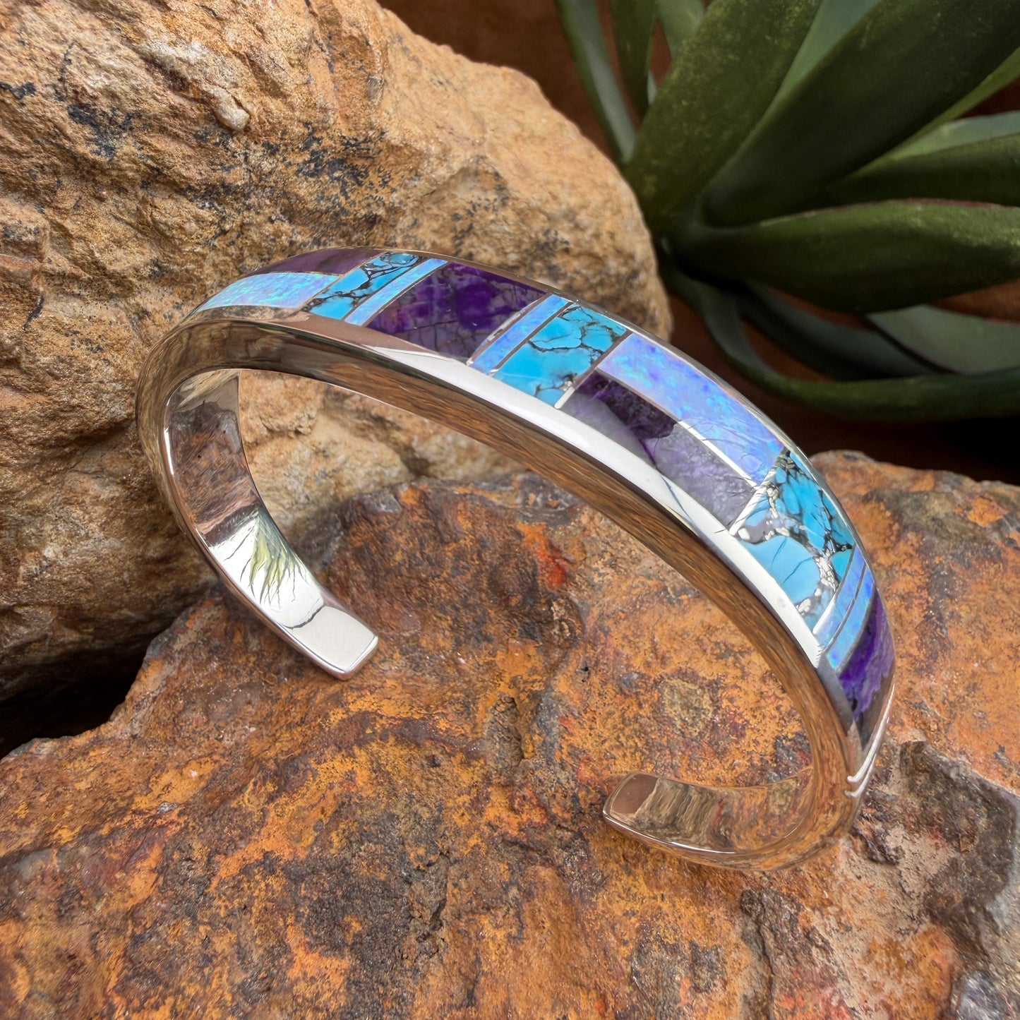 David Rosales Shalako  Inlaid Sterling Silver Bracelet