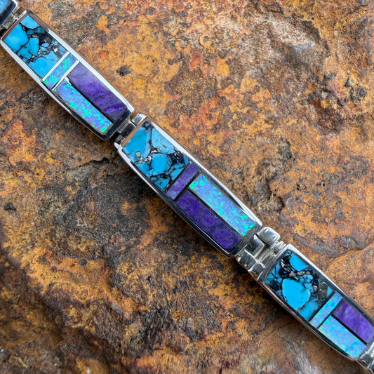 David Rosales Shalako Inlaid Sterling Silver Big Link Bracelet