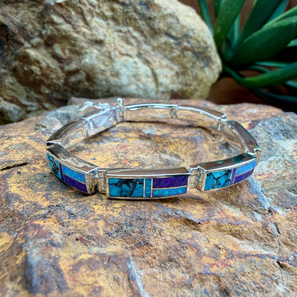 David Rosales Shalako Inlaid Sterling Silver Big Link Bracelet
