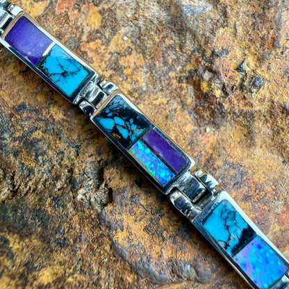 David Rosales Shalako Inlaid Sterling Silver Link Bracelet