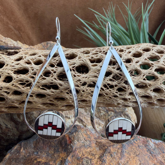 David Rosales Red Feather Inlaid Sterling Silver Earrings