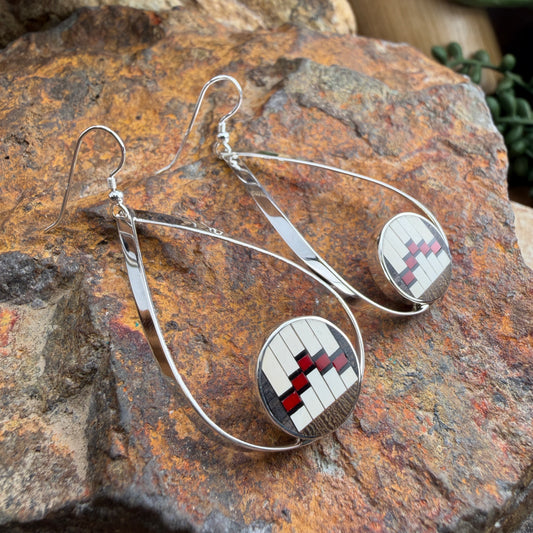 David Rosales Red Feather Inlaid Sterling Silver Earrings