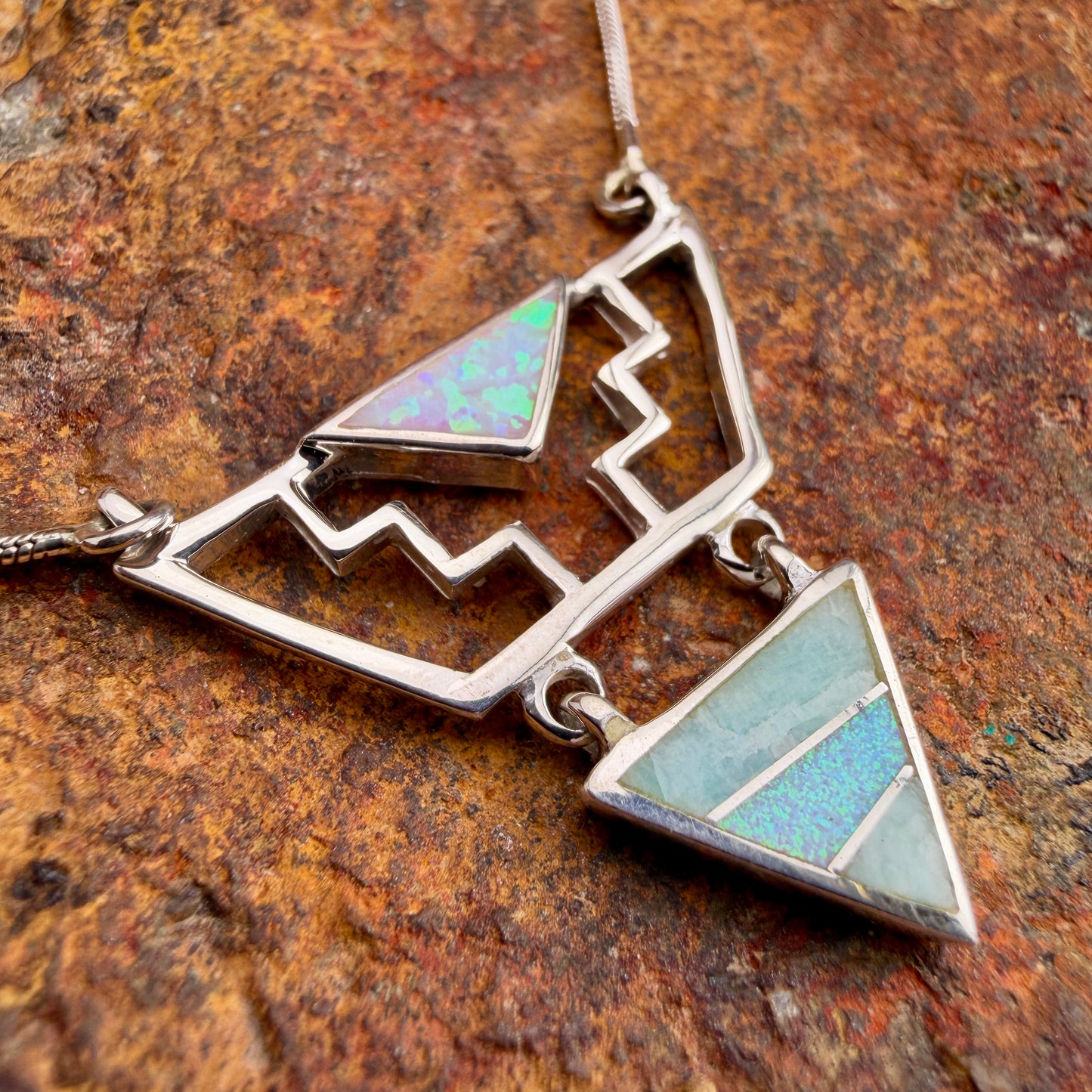 David Rosales Amazing Light Inlaid Sterling Silver Necklace