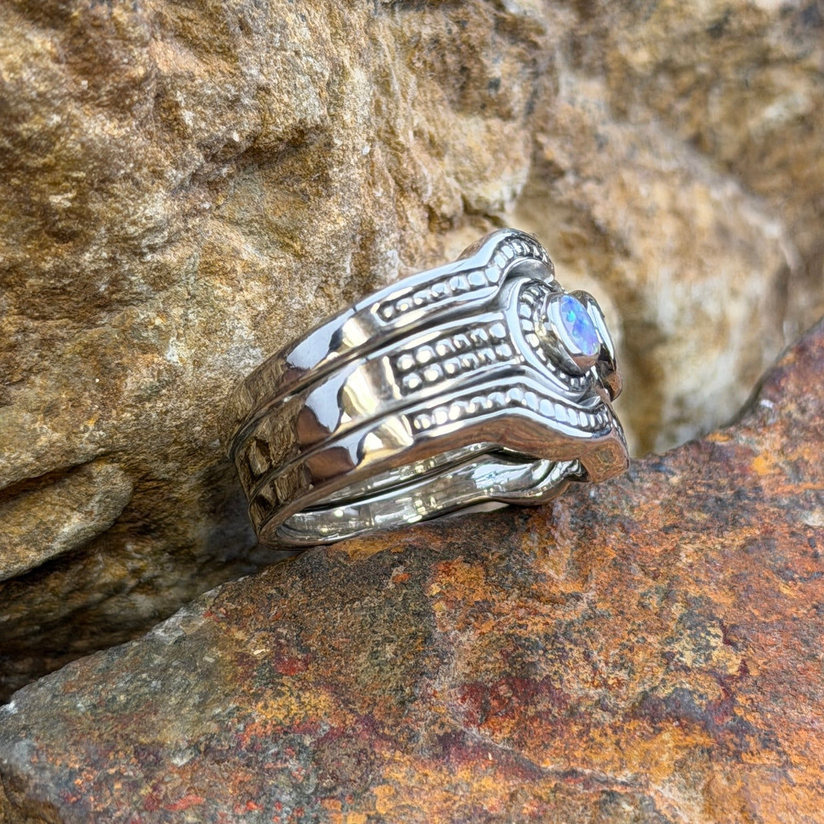 David Rosales Shalako Collection Campitos Turquoise 3-Band Sterling Silver Ring