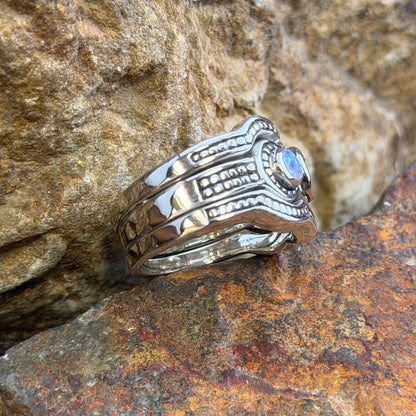 David Rosales Shalako Collection Campitos Turquoise 3-Band Sterling Silver Ring